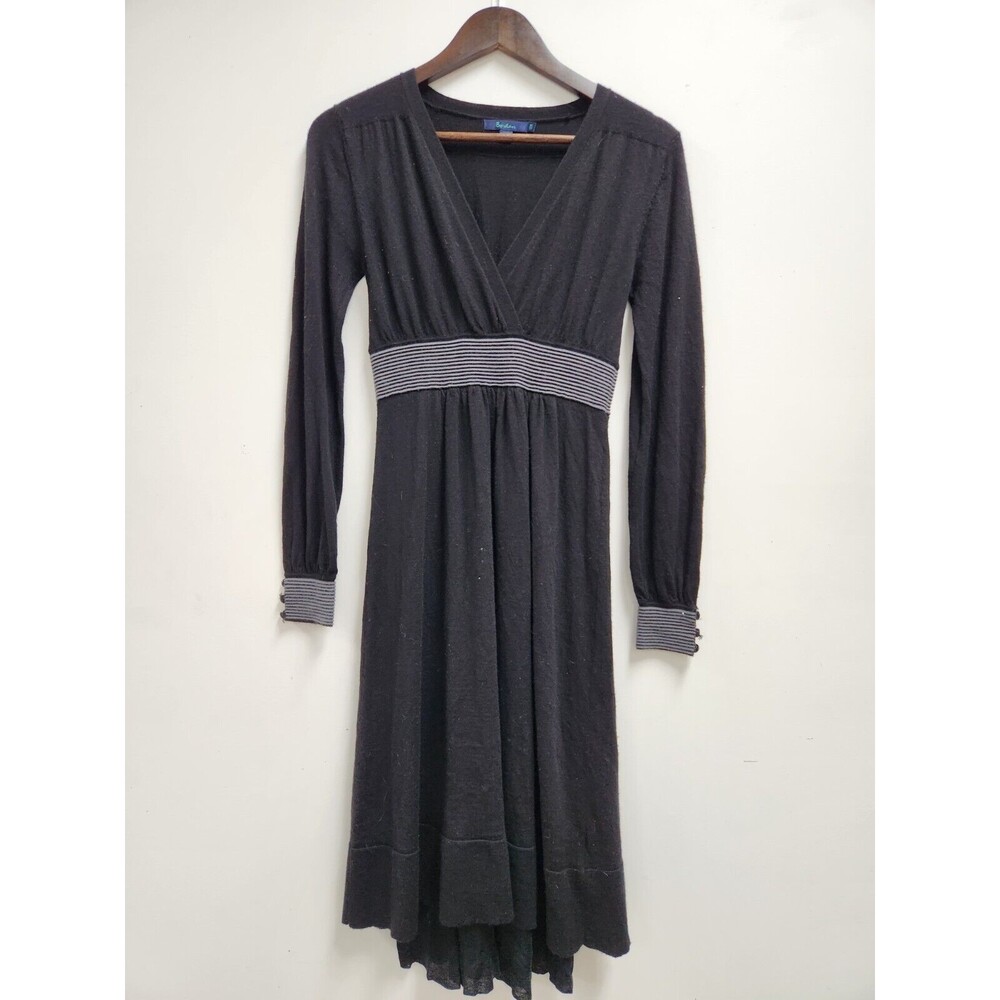 Boden Womens Wool Midi Dress Size 12 Black Long Sleeve Career Mature Designer